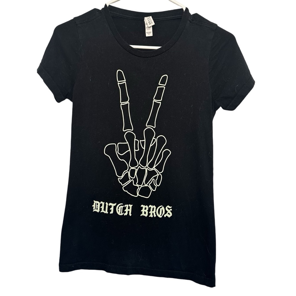 Dutch Bros MEDIUM Black + White Skeleton Peace  Hand 💀 ✌🏻Gothic Print DB 1992